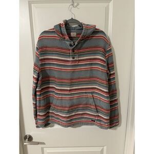 Faherty Men's Large Multicolor Striped Cotton Henley Beach Hooded Sweatshirt